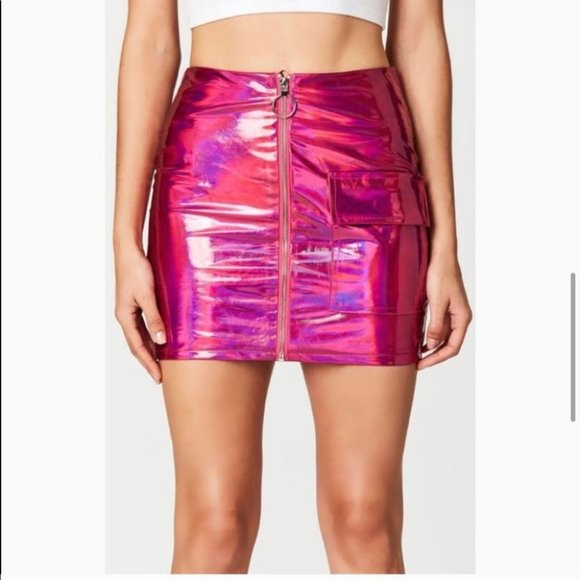 NWT Carmar Los Angeles Metallic Pink Zipper Skirt - Picture 4 of 12